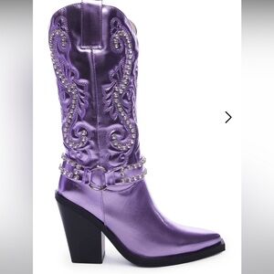 DALTON-4 COWBOY BOOTS - LILAC Purple Bling Dollz Kill Heeled Boots Rhinestone 5